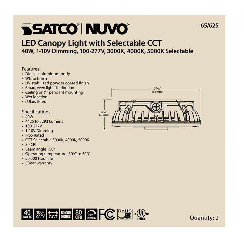 LED Canopy Fixture 40w CCT Tunable White Finish 100-277v