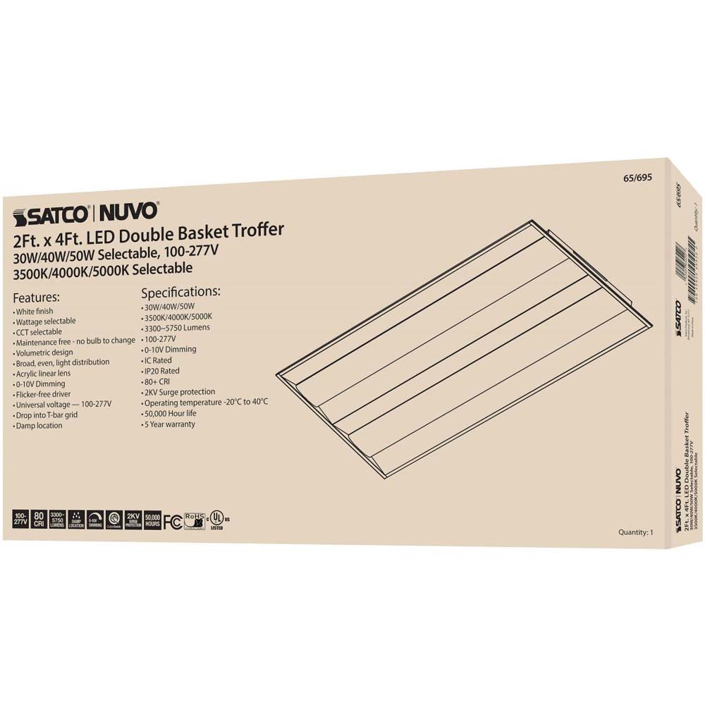 2X4 Double Basket LED Troffer Fixturewage CCT Tunable Lumens Tunable 100-277V