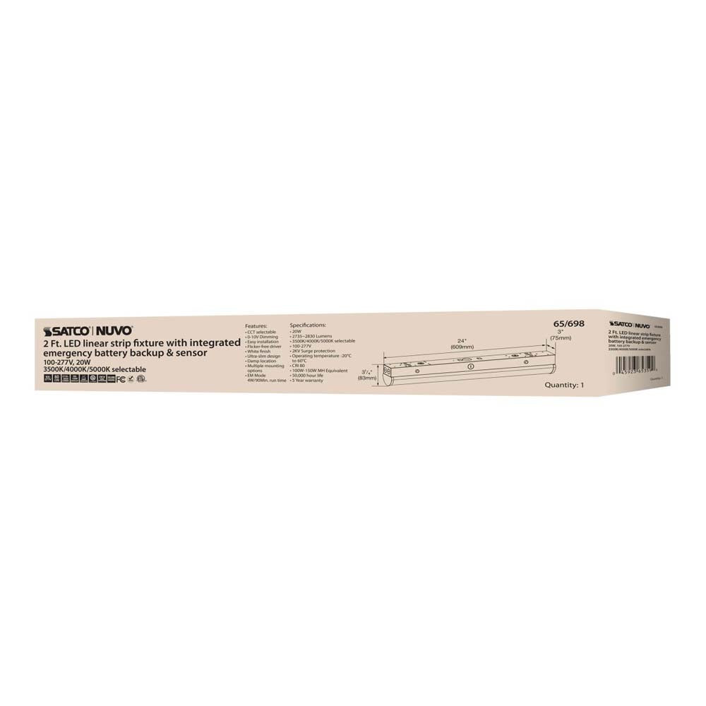 LED 2-ft Linear Strip Light 20W White Finish CCT Tunable 100-277V EM & Sensor