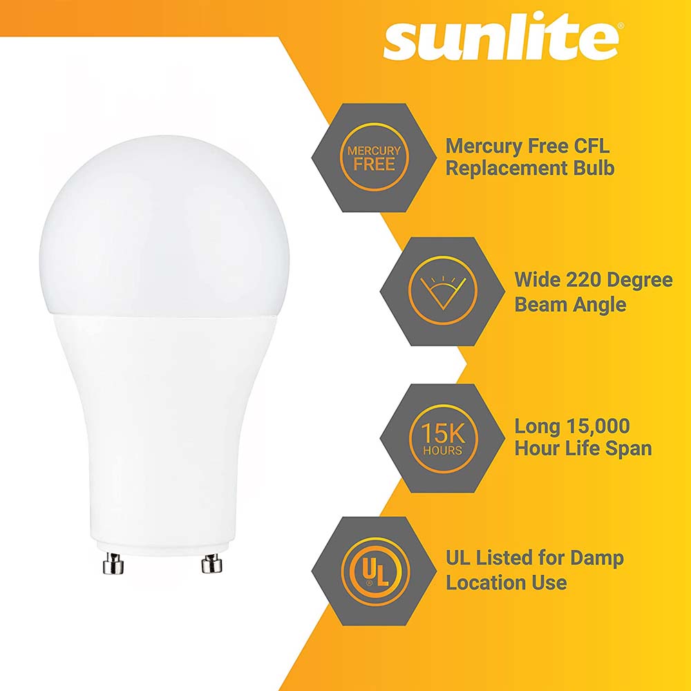 Sunlite LED A19 Light Bulb 14w GU24 Twist & Lock Base Dimmable 27K - Warm White