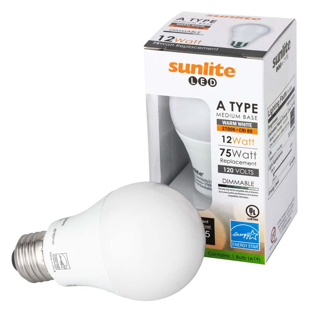 Sunlite 12W LED A19 4000K Cool White 1100Lm Dimmable Bulb - 75w Equiv