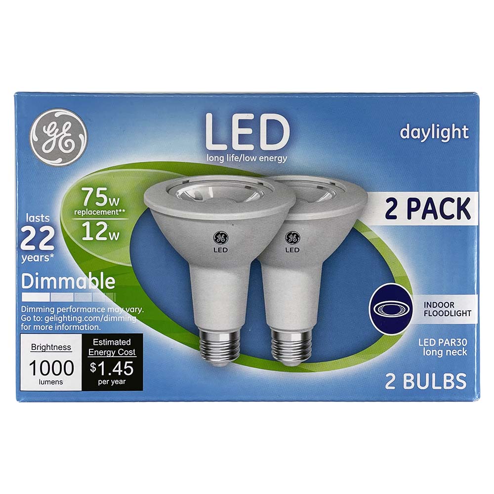 2Pk - GE 12W PAR30L LED Dimmable Daylight Flood 1000Lm - 75w Replacement