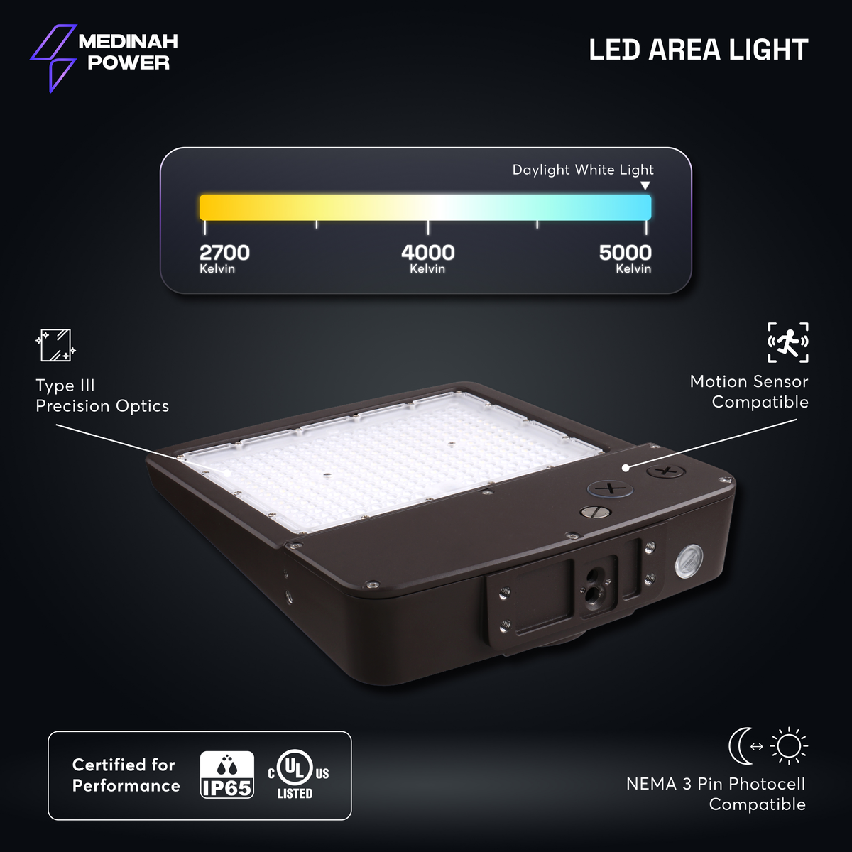 Medinah Power | ARL LED Area Light | 300W | 5000K | Type III | 120-277V | Bronze