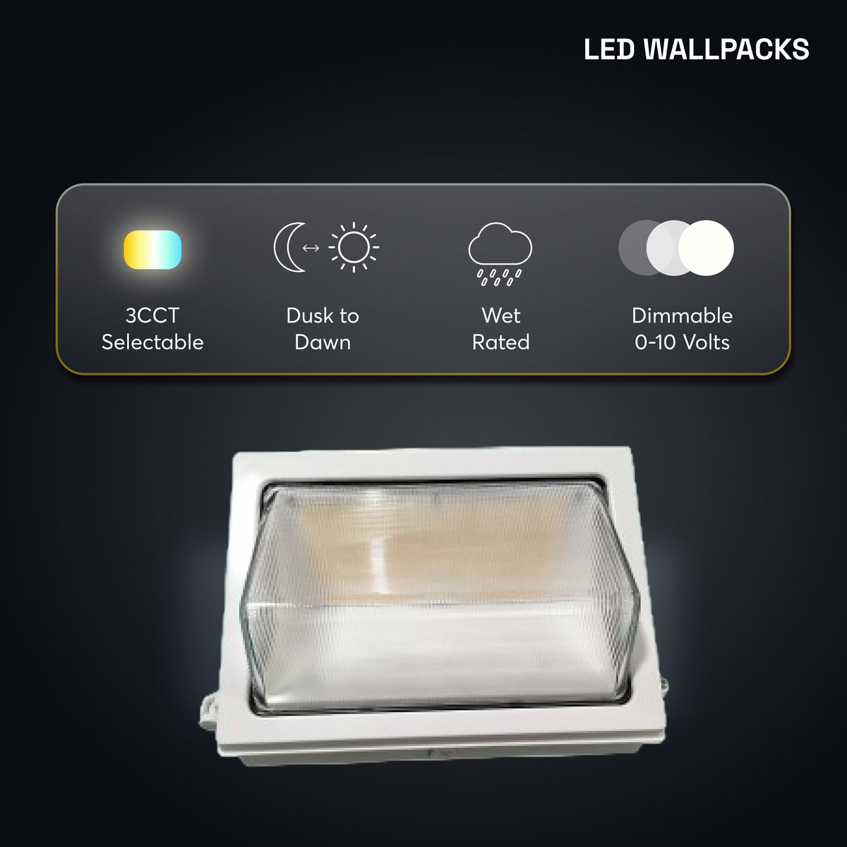 Medinah Power | WPLL 40T80W Series LED Wall Pack w/Photocell | Up to 12,000 Lumens | CCT & Wattage Selectable | 120-277v | White