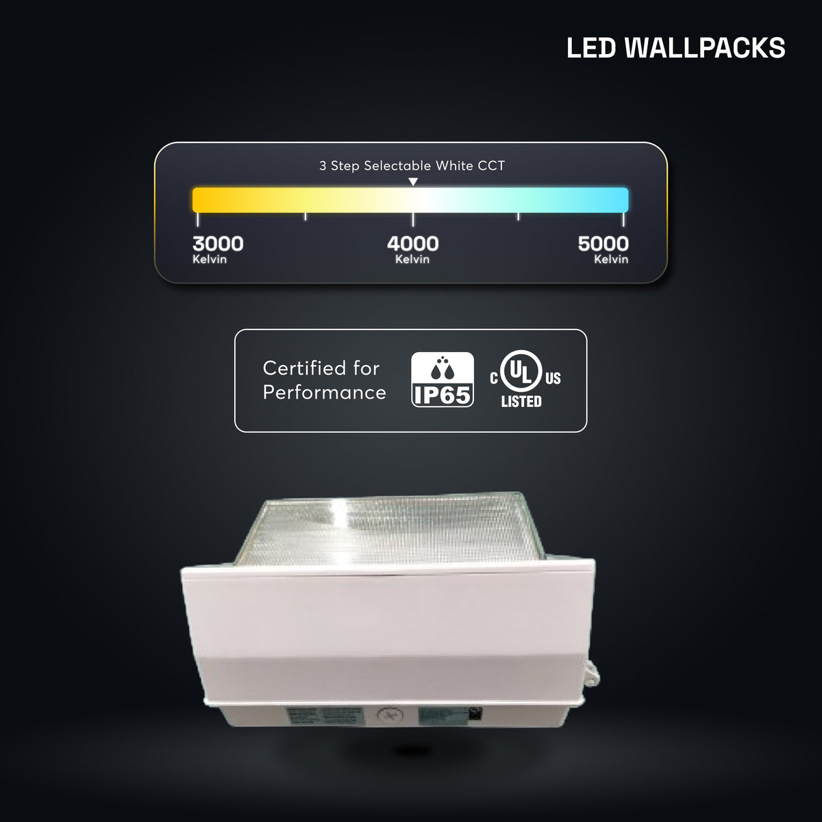 Medinah Power | WPLL 80T120W Series LED Wall Pack w/Photocell | Up to 18,000 Lumens | CCT & Wattage Selectable | 120-277v | White