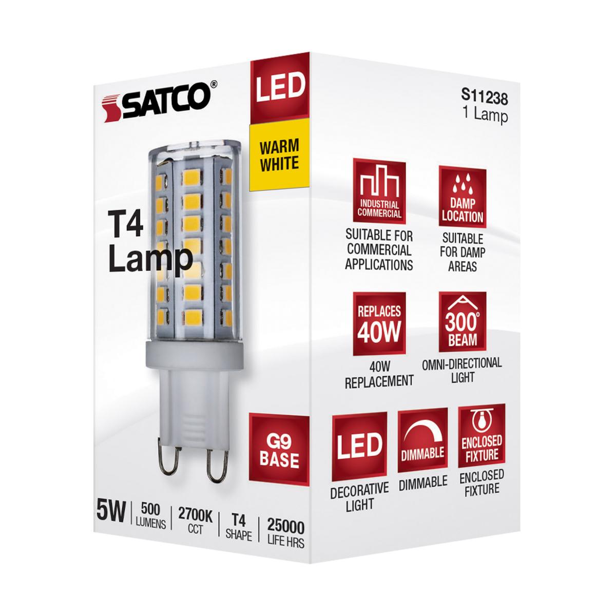 Satco 5W 120V JCD G9 LED 2700K Warm White 500Lm Light Bulb - 40w Equiv.
