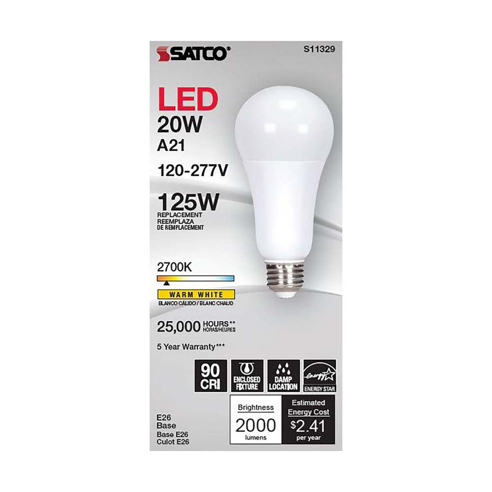 20W A21 LED 2700K Medium base 220 deg. Beam Angle 120-277v