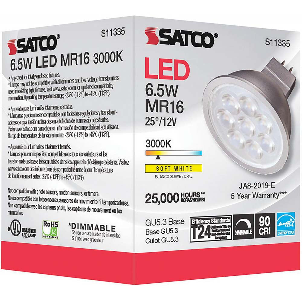 6.5W MR16 LED 3000K GU5.3 base 25 deg. Beam Angle 12v
