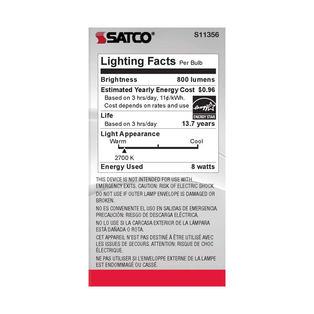 8W A19 LED Soft White 2700K Medium base 120v