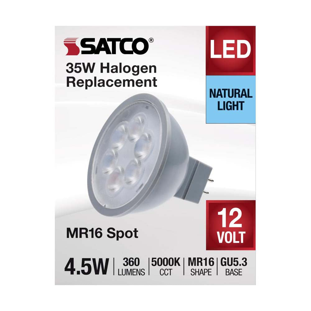 4.5W 12v MR16 LED 5000K Spot 15d 360LM GU5.3 Base Silver Finish Bulb