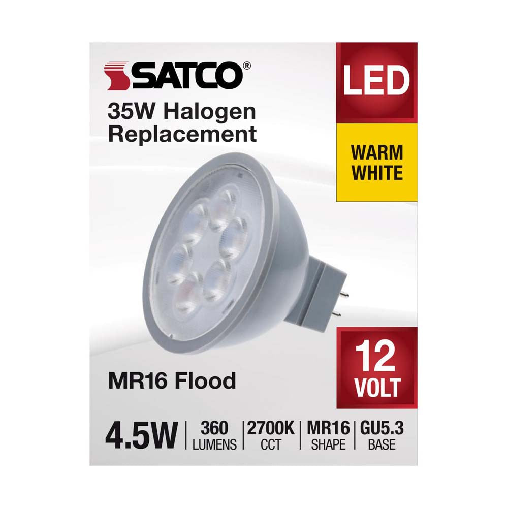 4.5W 12v MR16 LED 2700K Flood 40d 360LM GU5.3 Base Silver Finish Bulb