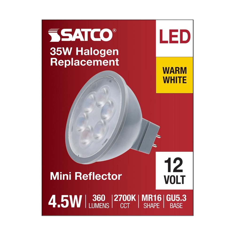 4.5W 12v MR16 LED 2700K Flood 40d 360LM GU5.3 Base Silver Finish Bulb