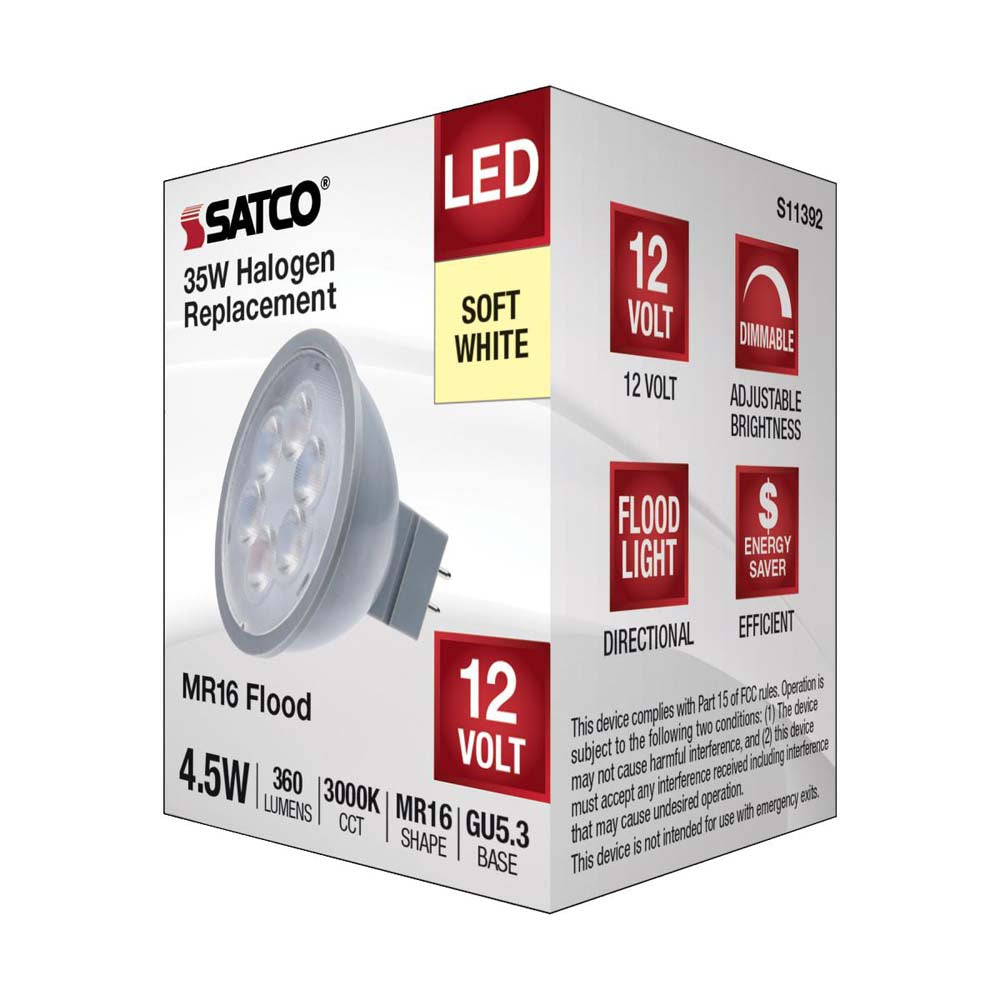 4.5W 12v MR16 LED 3000K Flood 40d 360LM GU5.3 Base Silver Finish Bulb
