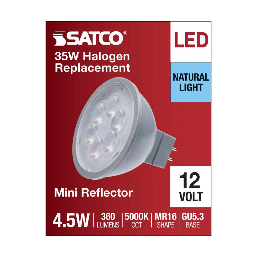 4.5W 12v MR16 LED 5000K Flood 40d 360LM GU5.3 Base Silver Finish Bulb