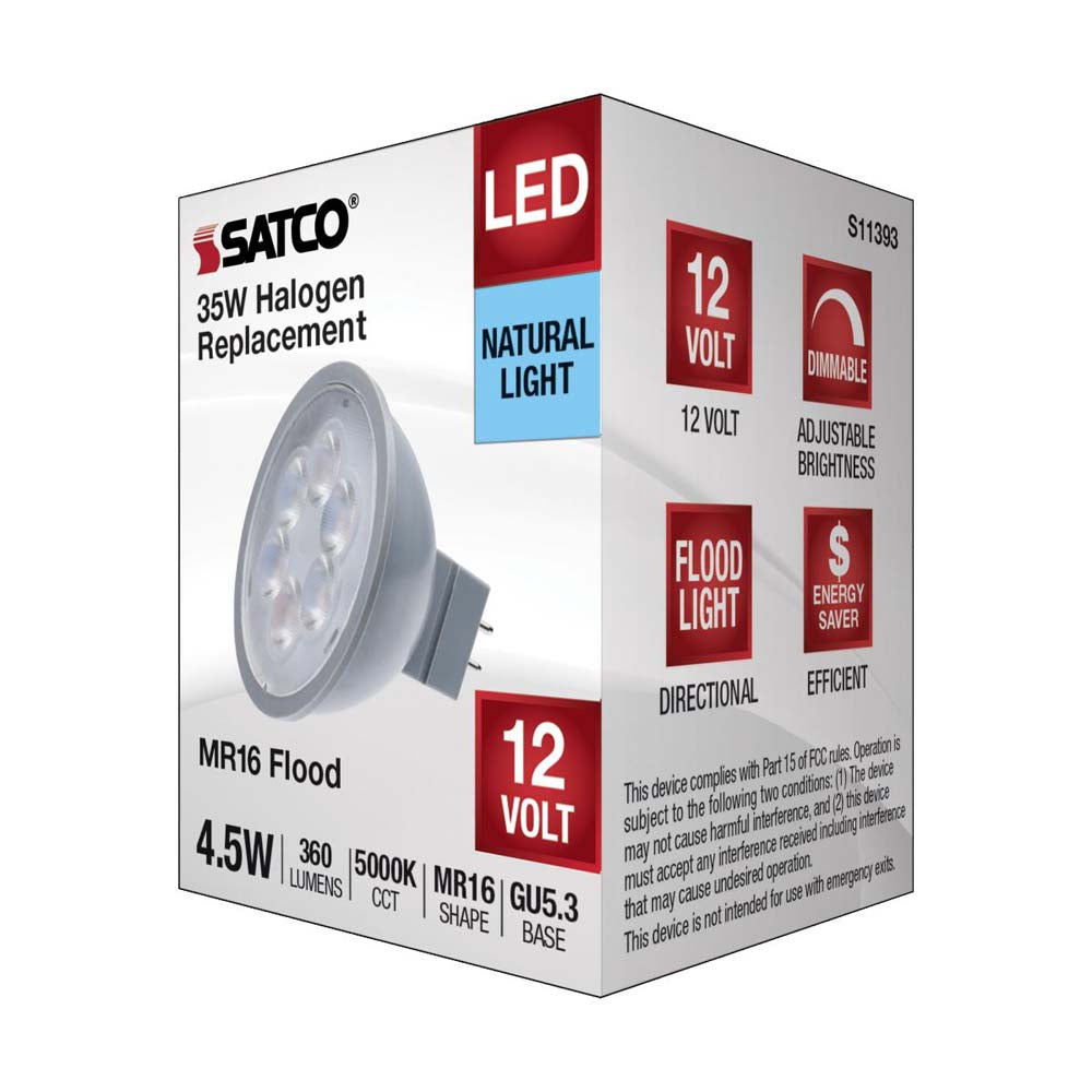 4.5W 12v MR16 LED 5000K Flood 40d 360LM GU5.3 Base Silver Finish Bulb