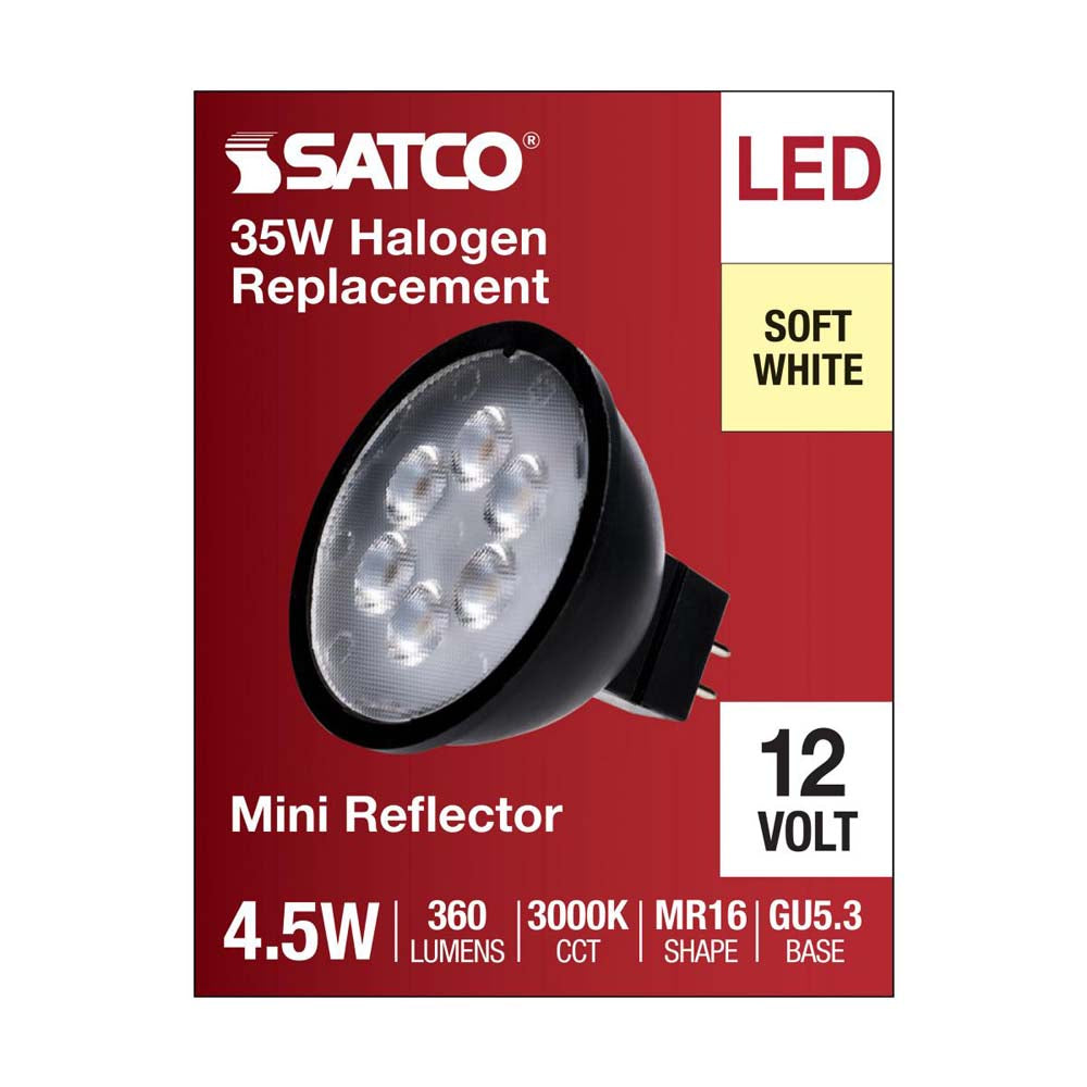 4.5W 12v MR16 LED 3000K GU5.3 Base 360LM Flood 40D Black Finish Bulb