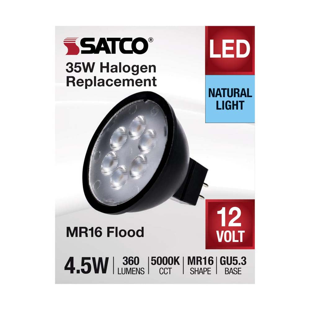 4.5W 12v MR16 LED 5000K GU5.3 Base 360LM Flood 40D Black Finish Bulb