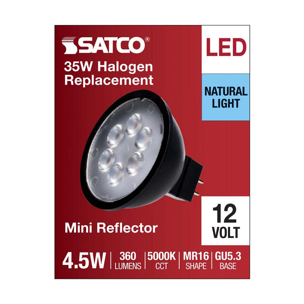 4.5W 12v MR16 LED 5000K GU5.3 Base 360LM Flood 40D Black Finish Bulb