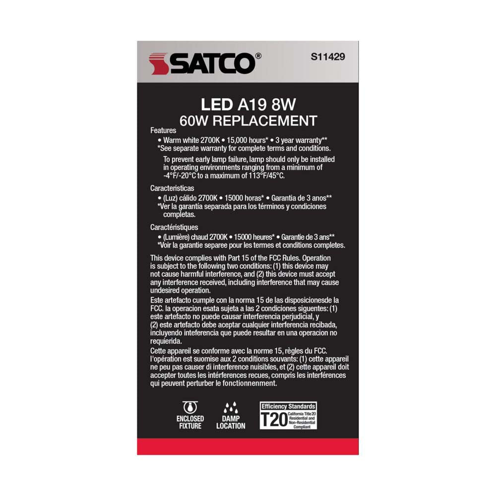 8.5W A19 LED Dusk to Dawn 2700K E26 Medium base 200 deg. Beam Angle 120v
