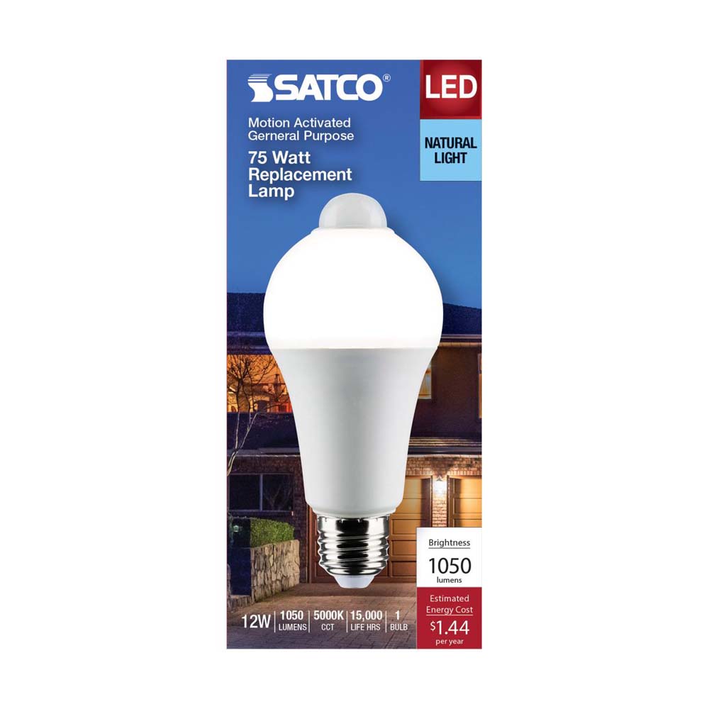 12W A19 LED PIR Sensor White 5000K 1050 Lumens Non-Dimmable 120v