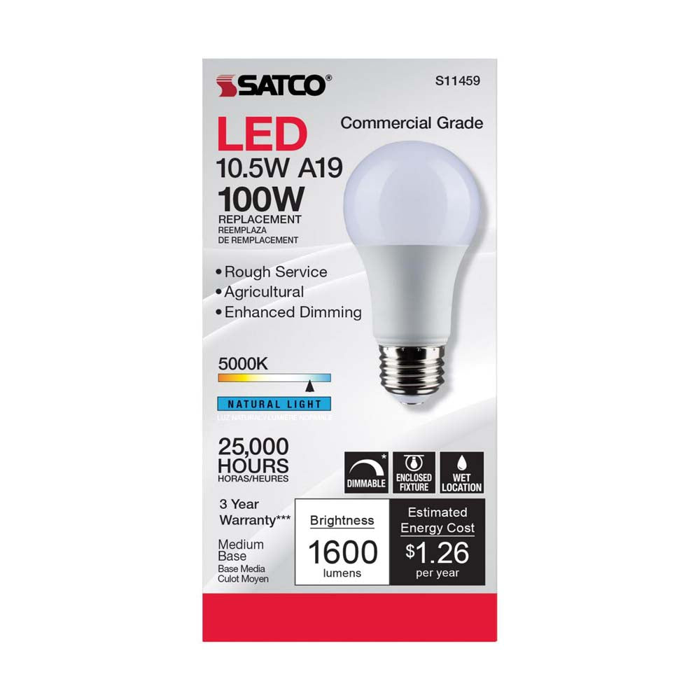 10.5W A19 LED Dimmable Agriculture Bulb 5000K 120v - 100w equiv