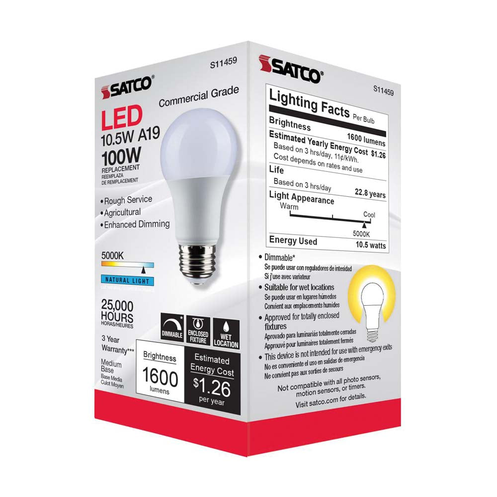 10.5W A19 LED Dimmable Agriculture Bulb 5000K 120v - 100w equiv