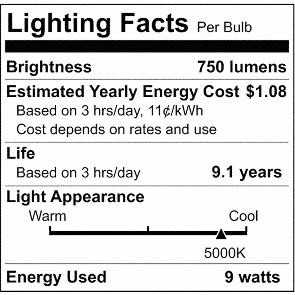8Pk - 9W A19 LED 5000K Non-Dimmable E26 Medium base 120v - 60w equiv