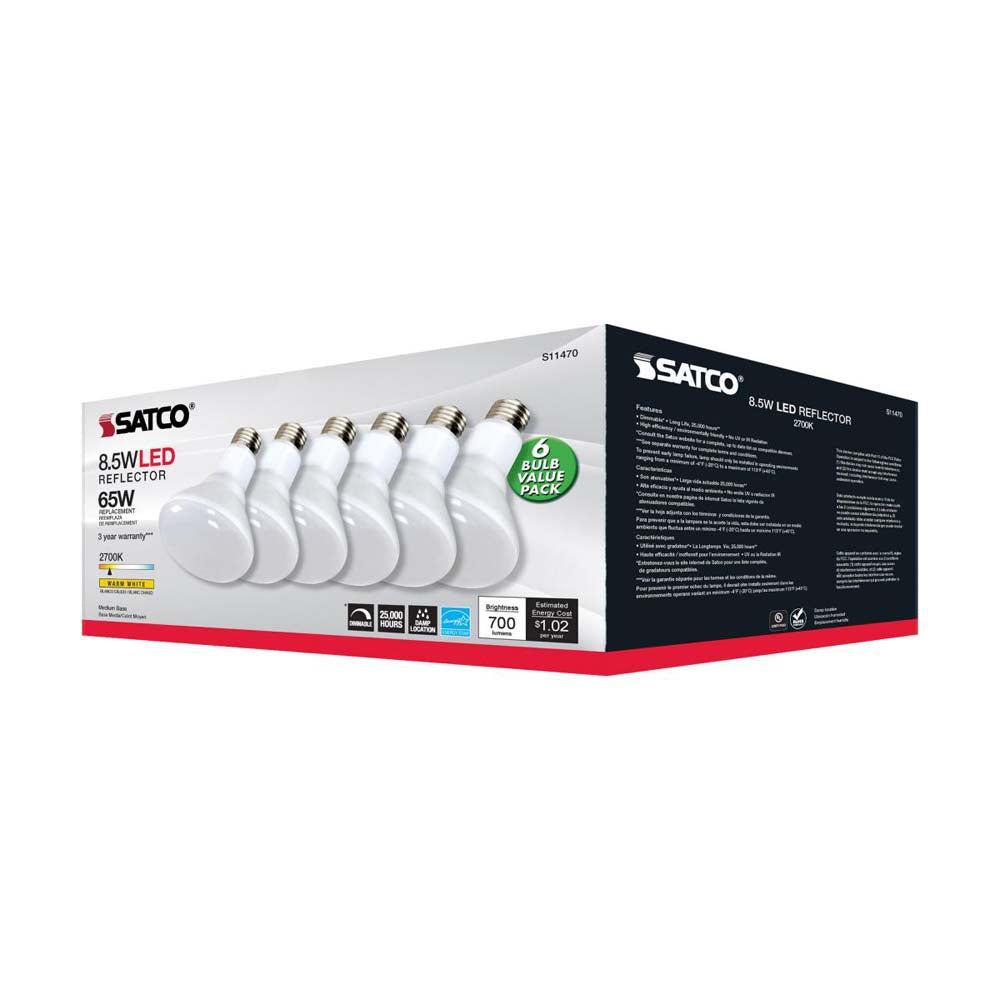 6Pk - 8.5W BR30 LED 2700K Medium Base Dimmable - 65w equiv