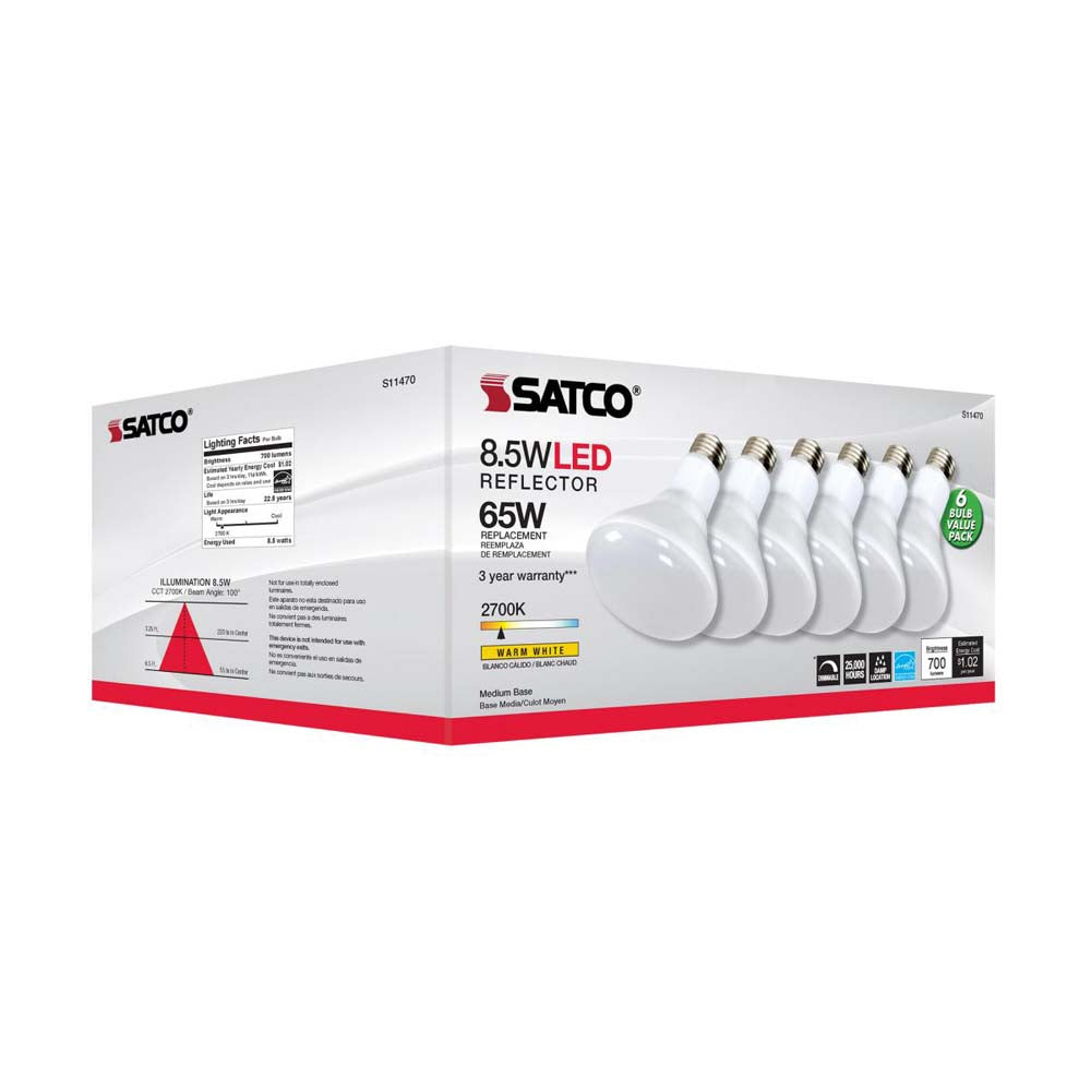 6Pk - 8.5W BR30 LED 2700K Medium Base Dimmable - 65w equiv
