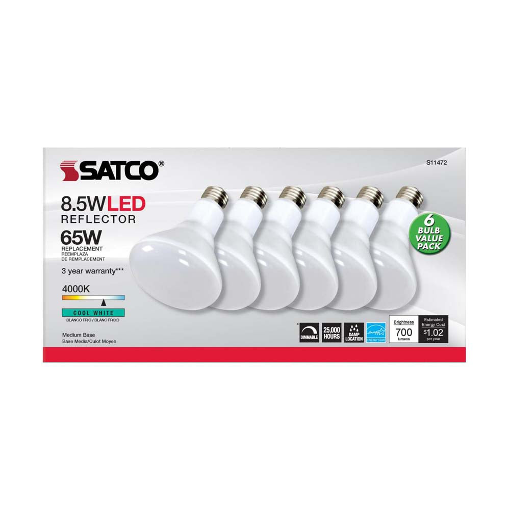 6Pk - 8.5W BR30 LED 4000K Medium Base Dimmable - 65w equiv