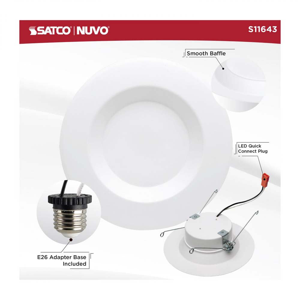 Satco 12.5w LED Downlight Retrofit 5-6-in 3000K White Finish 120v Dimmable