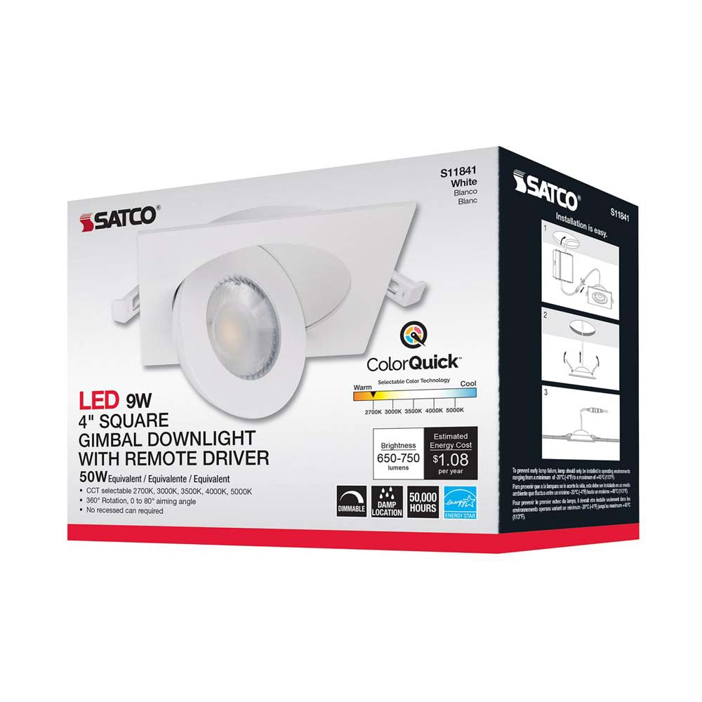 9w CCT Tunable LED Direct Wire Downlight 4-in Square Remote Driver White