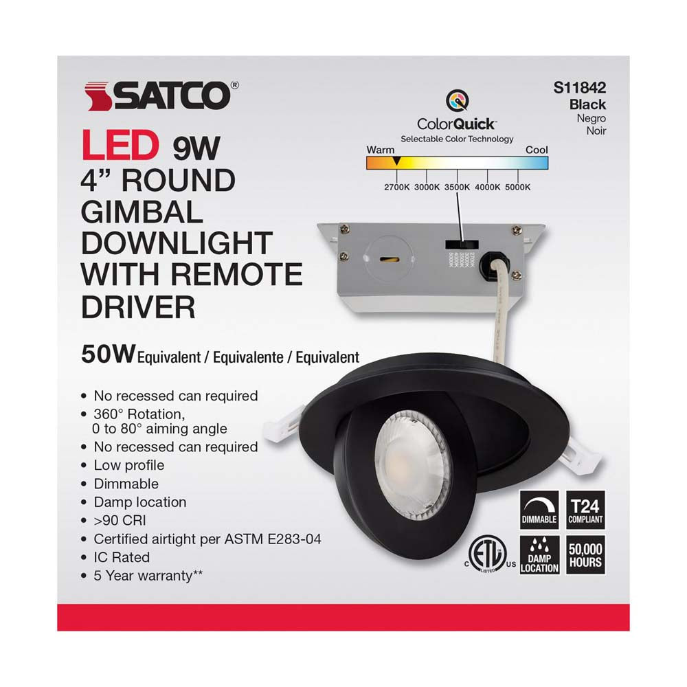 9w CCT Tunable LED Direct Wire Downlight 4-in Round Remote Driver Black