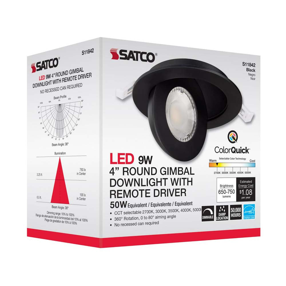 9w CCT Tunable LED Direct Wire Downlight 4-in Round Remote Driver Black