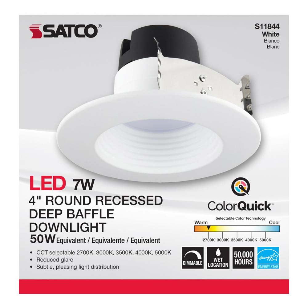 7w 4-in Deep Baffle CCT-Tunable Recessed LED Downlight