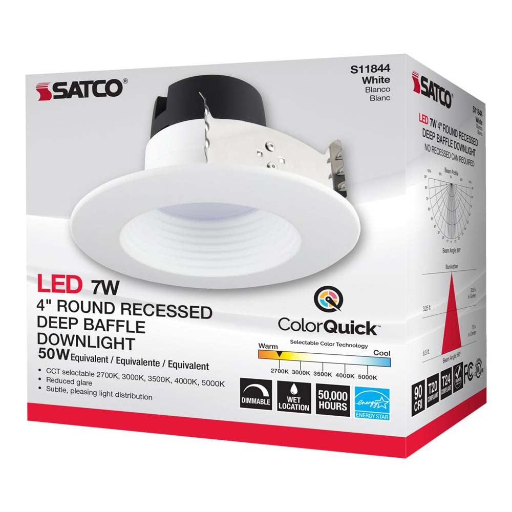 7w 4-in Deep Baffle CCT-Tunable Recessed LED Downlight