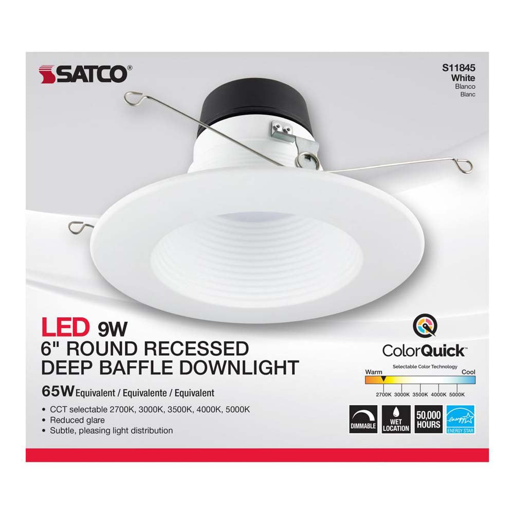 9w 6-in Deep Baffle CCT-Tunable Recessed LED Downlight