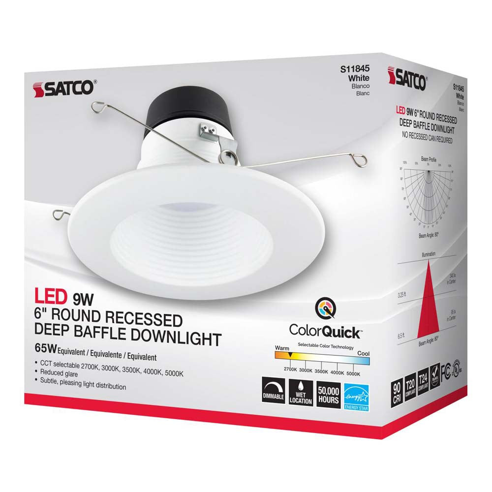 9w 6-in Deep Baffle CCT-Tunable Recessed LED Downlight