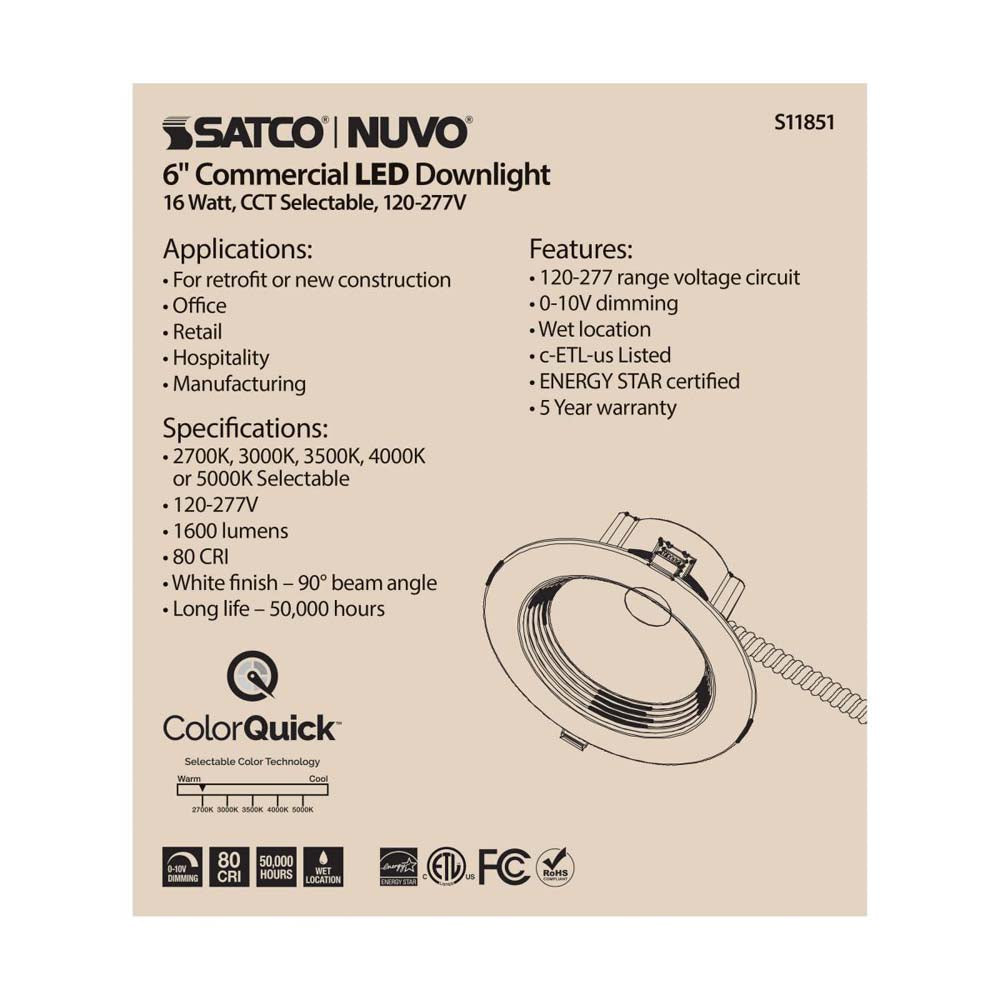15w Commercial LED Downlight 6 in. CCT Adjustable 120-277v Econo