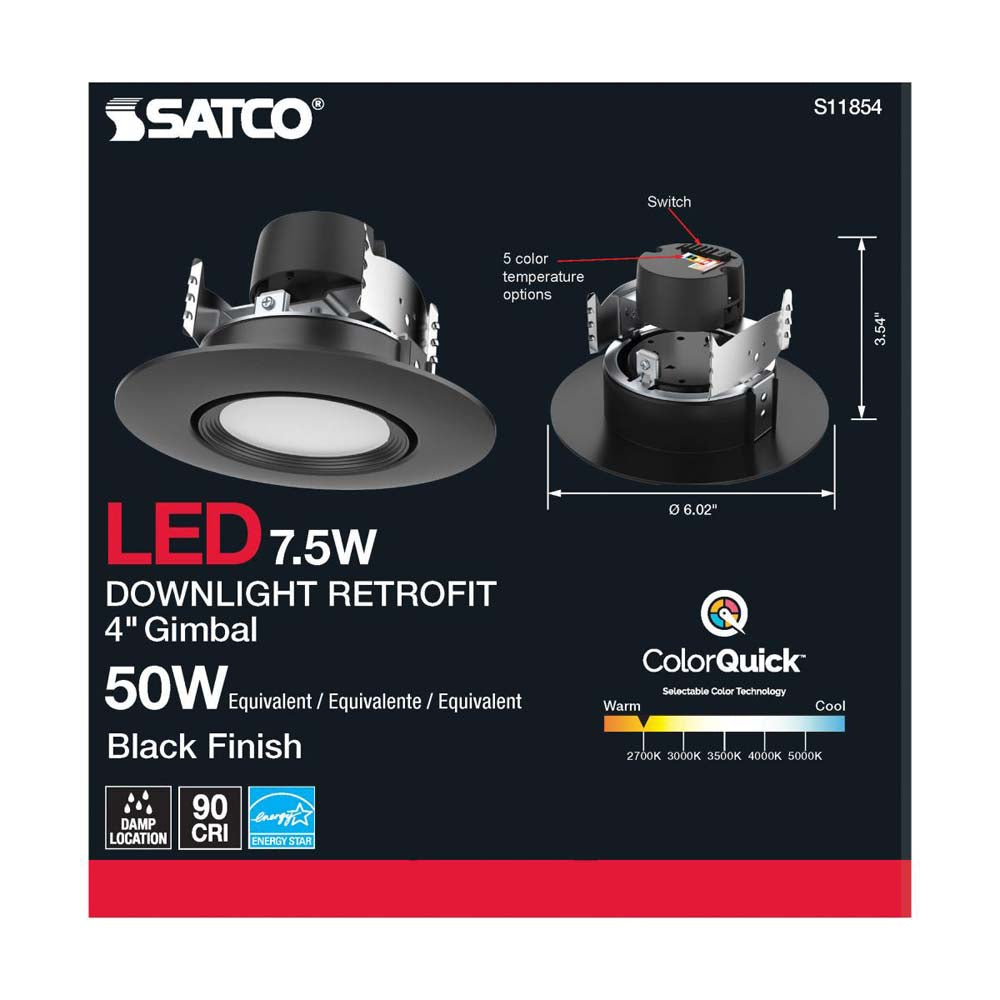 7.5w LED Direct Wire Downlight 120v CCT Tunable Black Finish