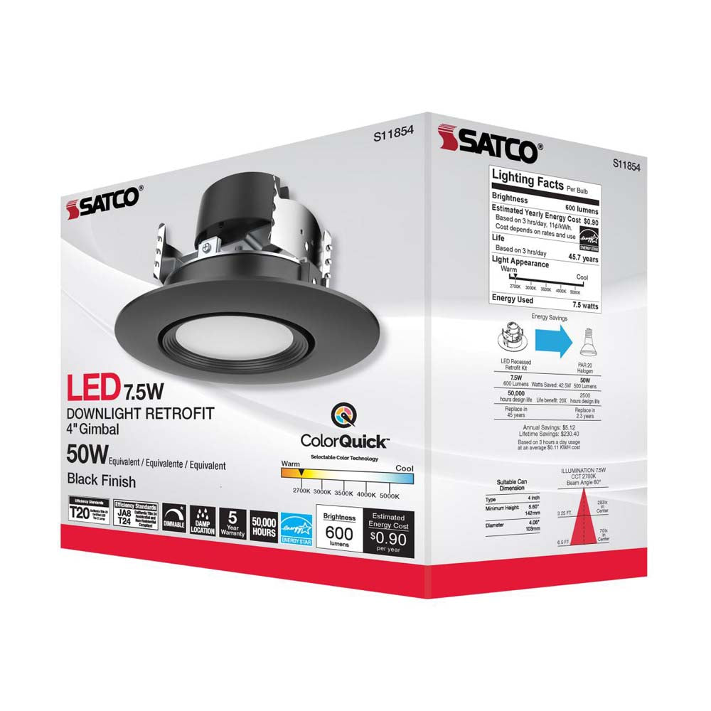 7.5w LED Direct Wire Downlight 120v CCT Tunable Black Finish