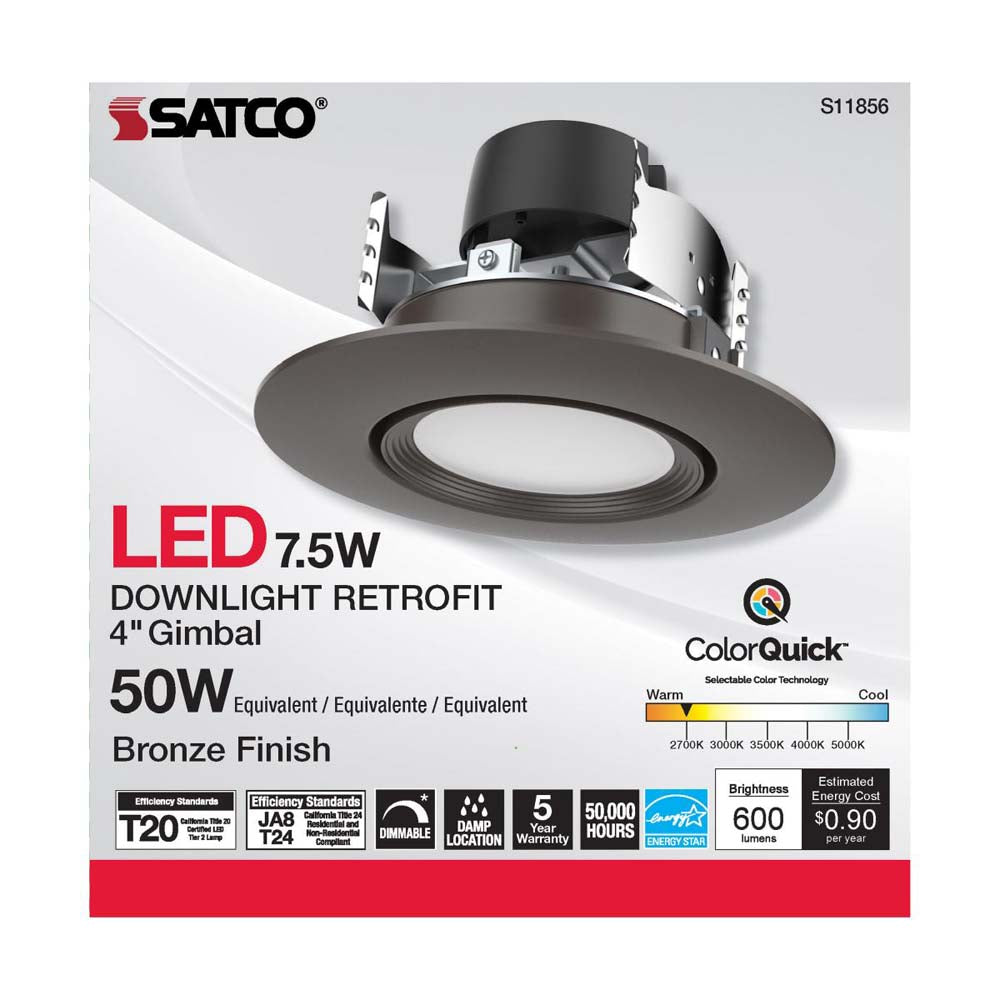 7.5w LED Direct Wire Downlight 120v CCT Tunable Bronze Finish