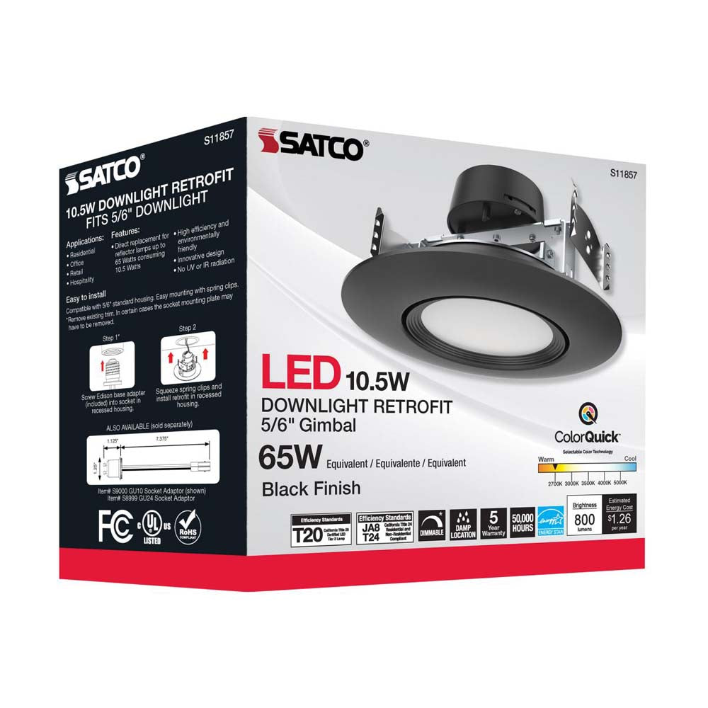 10.5w LED Direct Wire Downlight 120v CCT Tunable Black Finish