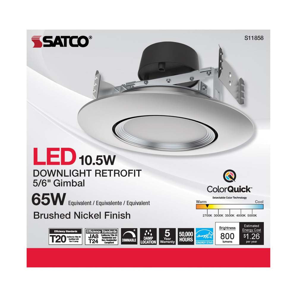 10.5w LED Direct Wire Downlight 120v CCT Tunable Brushed Nickel Finish