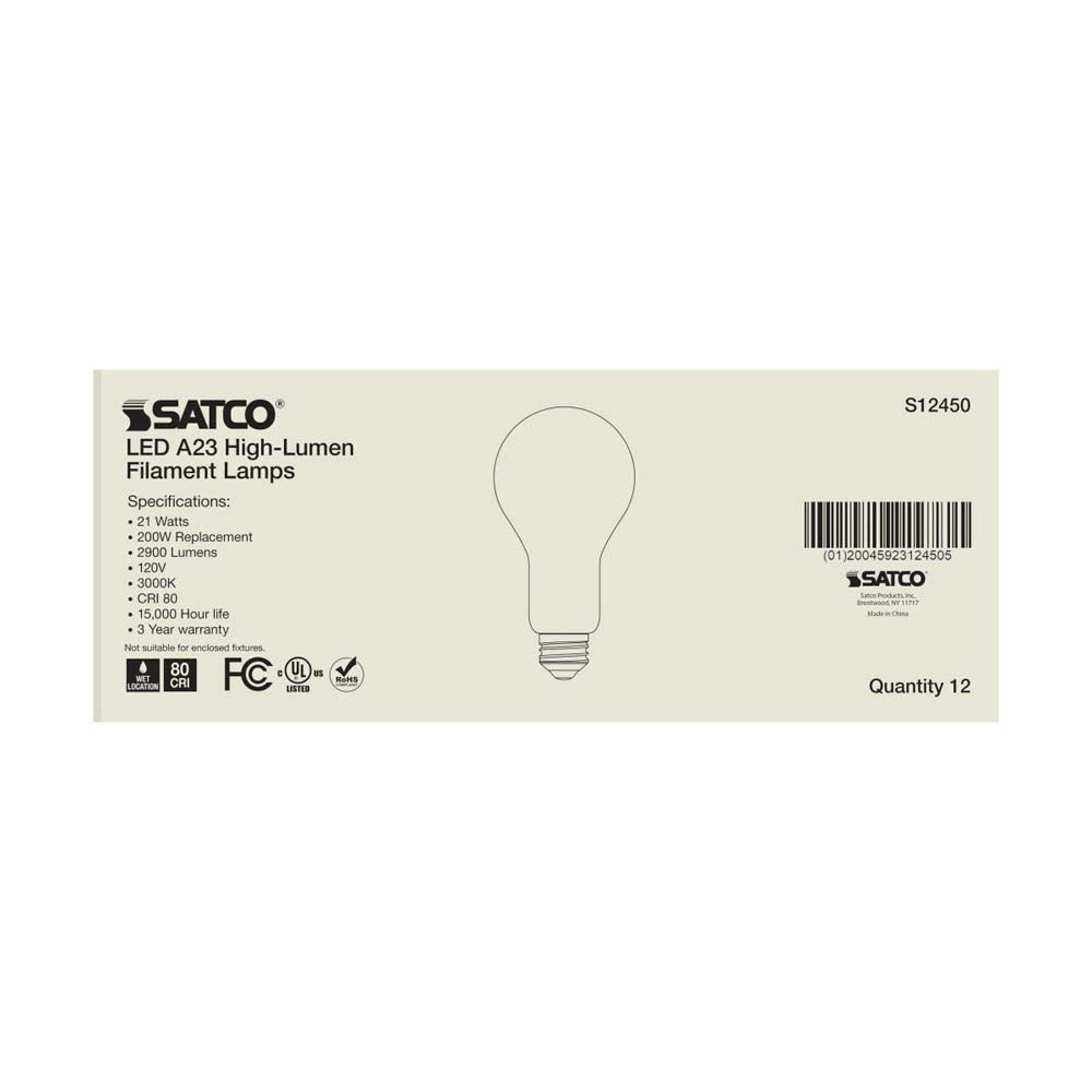 21W A23 LED Frost Finish Medium base Soft White 3000K 120v - 200W equiv