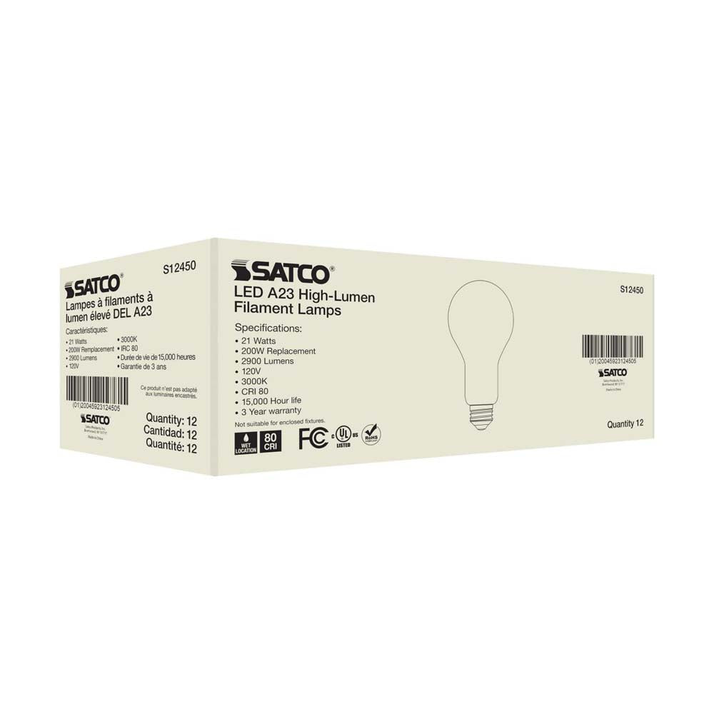 21W A23 LED Frost Finish Medium base Soft White 3000K 120v - 200W equiv