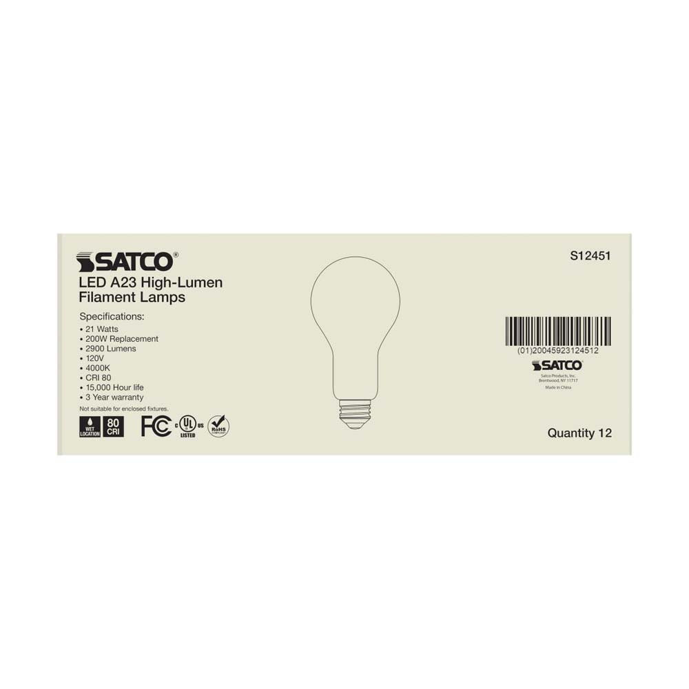 21W A23 LED Frost Finish Medium base Cool White 4000K 120v - 200W equiv