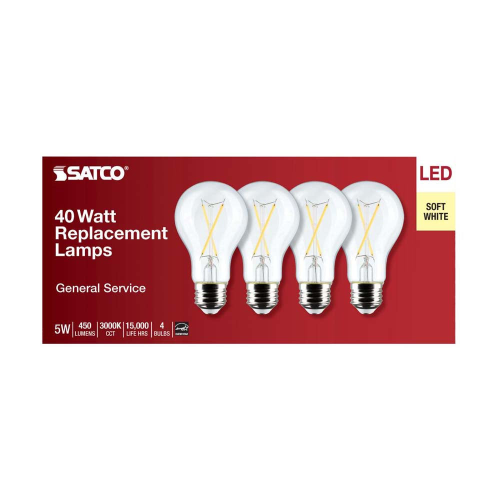 4Pk - 5W A19 LED Clear Soft White 3000K E26 Medium Base 120v - 40W equiv