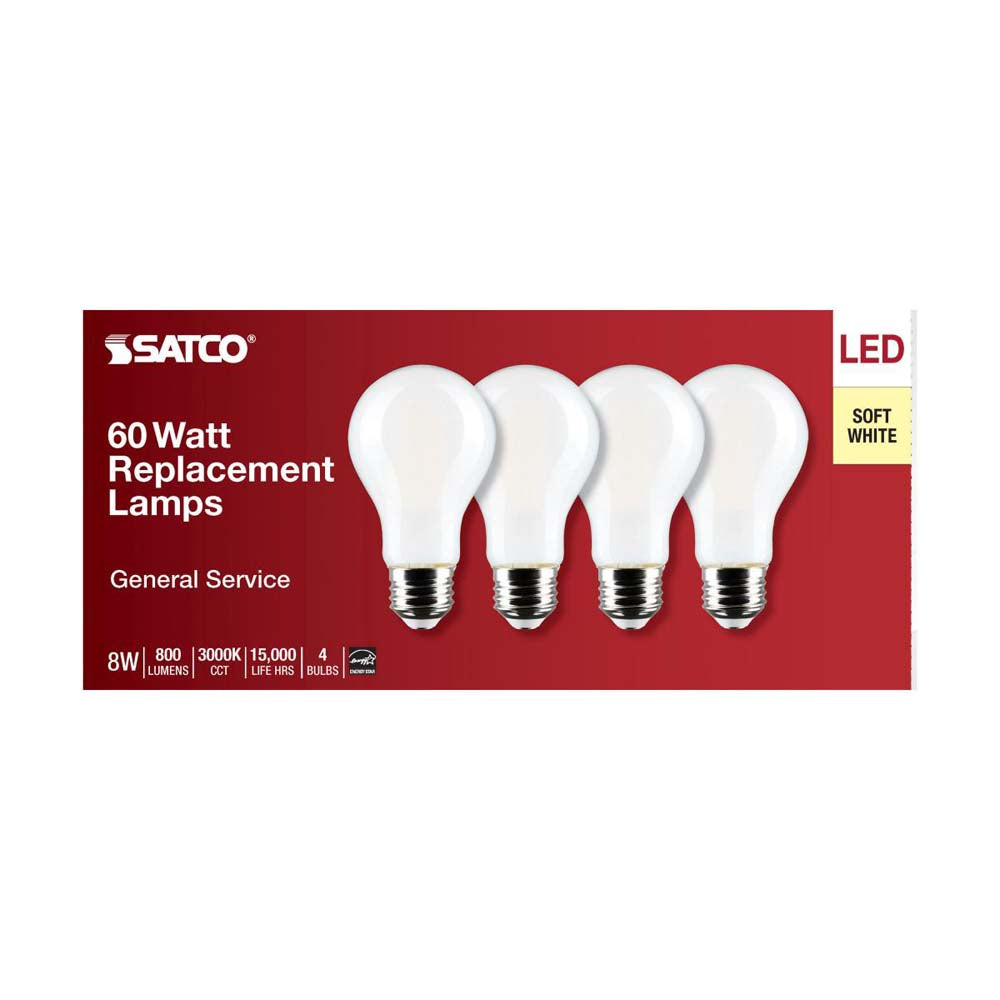 4Pk - 8W A19 LED Soft White 3000K Medium Base 120v - 60W equiv