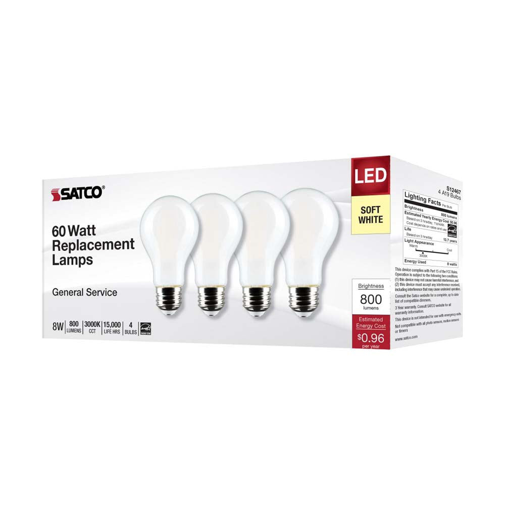 4Pk - 8W A19 LED Soft White 3000K Medium Base 120v - 60W equiv